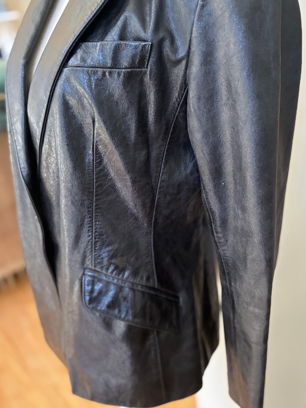Express Vintage Black Leather Blazer Jacket - Picture 4 of 14